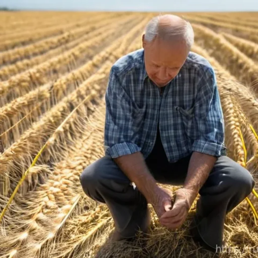 식량 안보와 기후 변화 - **Prompt 1: A Struggling Wheat Farmer in Southern Russia**
A weathered, middle-aged Russian farm...