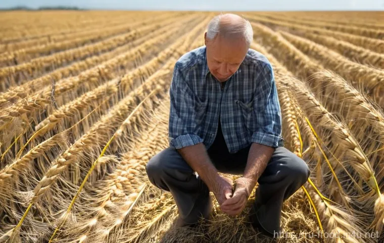 식량 안보와 기후 변화 - **Prompt 1: A Struggling Wheat Farmer in Southern Russia**
    A weathered, middle-aged Russian farm...