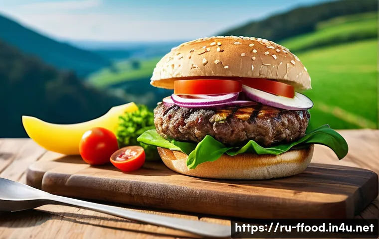 환경친화적인 대체육 생산 - **Prompt:** A vibrant, optimistic scene showcasing the environmental benefits of alternative meat. I...