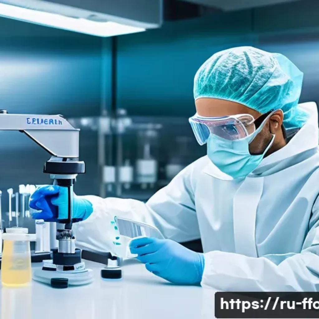 배양육 생산 과정 - A highly detailed laboratory scene showing a scientist in sterile protective clothing carefully isol...