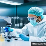 Home 22 배양육 생산 과정 - A highly detailed laboratory scene showing a scientist in sterile protective clothing carefully isol...