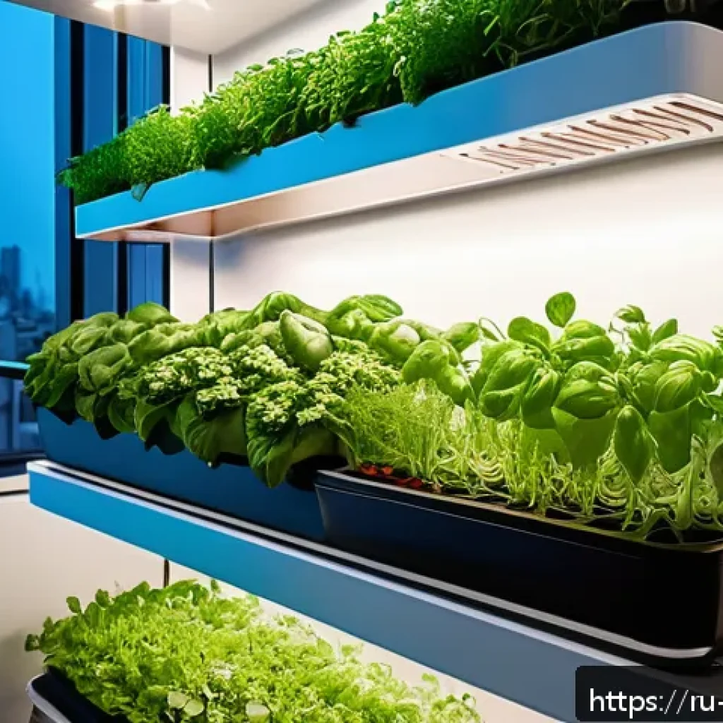 수경재배를 통한 도시농업 가능성 - A modern urban apartment interior featuring a compact hydroponic garden setup on a balcony with vert...