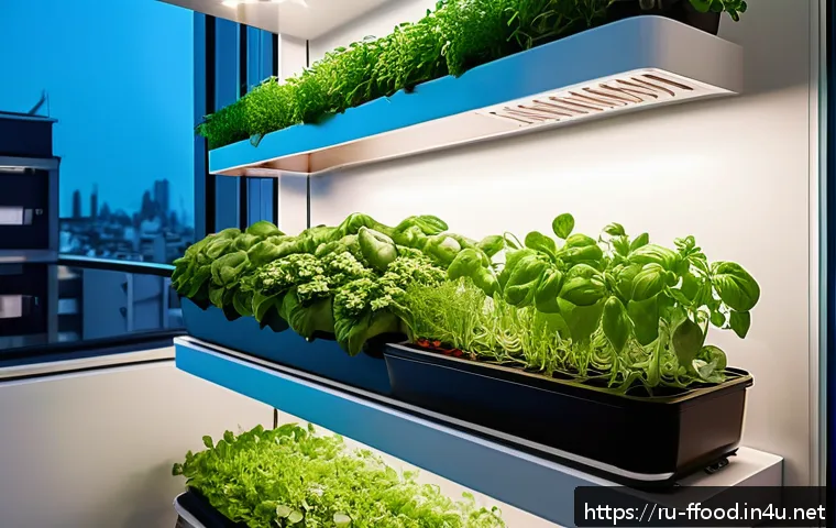 수경재배를 통한 도시농업 가능성 - A modern urban apartment interior featuring a compact hydroponic garden setup on a balcony with vert...