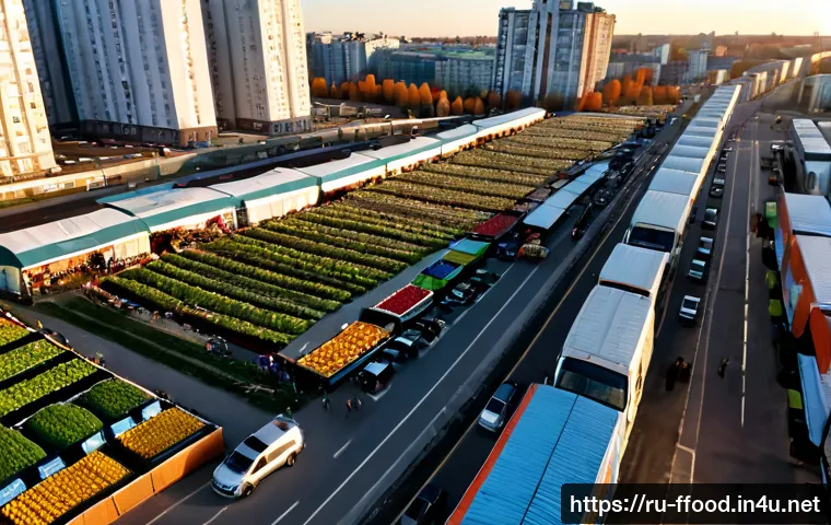 Home 17 도시화와 식량 수요 - Photorealistic aerial view of a rapidly expanding Russian city at sunrise, dense modern apartment to...